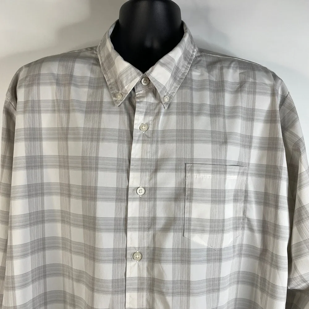 Wrangler Performance Men's 2XL Plaid Long Sleeve Button Up Shirt‎ Gray White